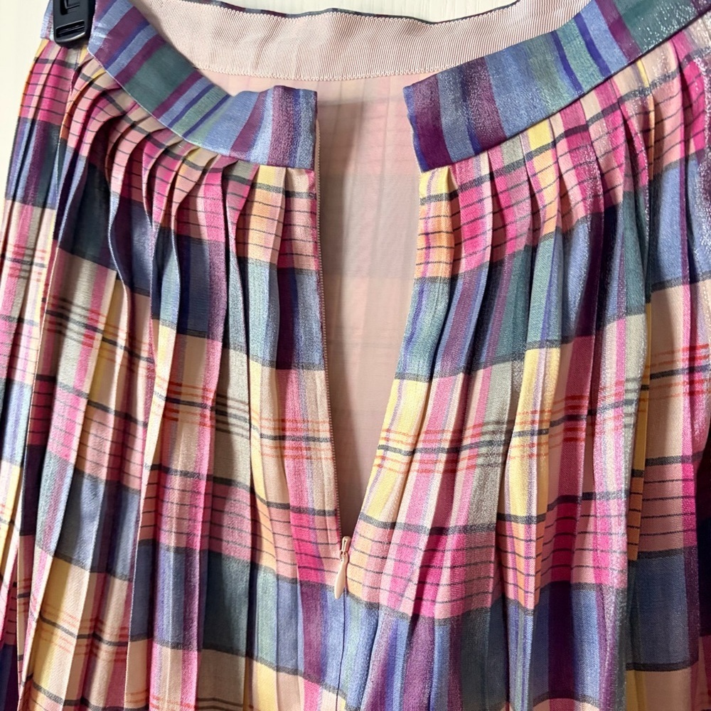J crew Pleated midi skirt, vibrant shimmering plaid, 6 - Picture 6 of 11